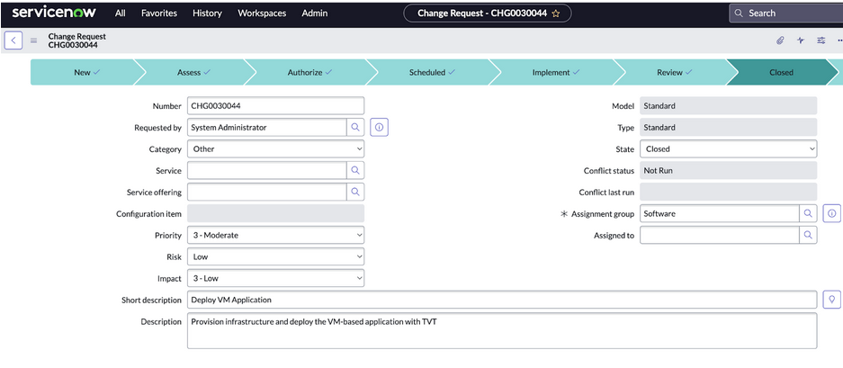 ServiceNow Change Request