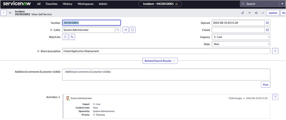 ServiceNow Incident