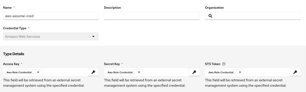 Amazon Web Services Credential in AAP Console