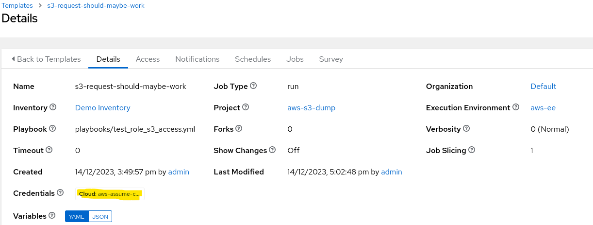 Job Template with AWS Credential