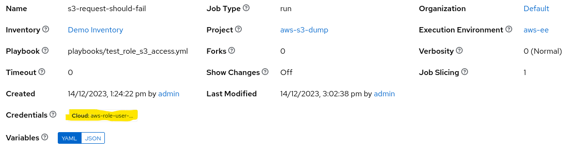 Job Template for Test User Credential